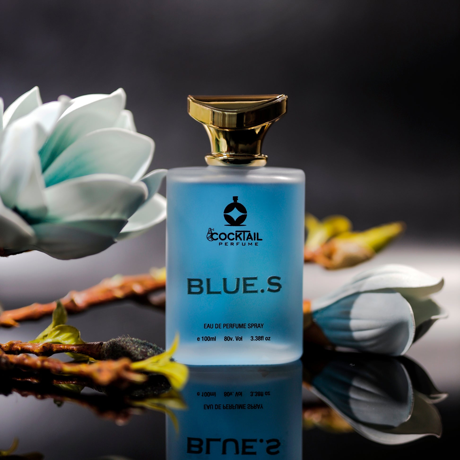 COCKTAIL Perfume BLUE.S Eau de Parfum Spray 100ml in frosted blue glass bottle with gold cap